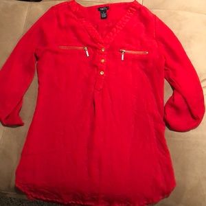 Red dress shirt with gold